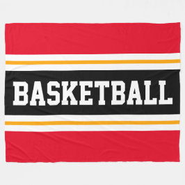 BASKETBALL Bright Red Black Yellow Racing Stripes Fleecedecke