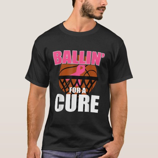 Basketball Brustkrebs Monat Rosa Ribb T-Shirt (Vorderseite)