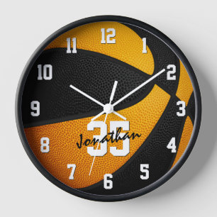 Basketball-Buben für schwarze Orange personalisier Uhr