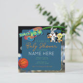 Basketball Cartoon Space Blue Green Baby Dusche Einladung (Stehend Vorderseite)