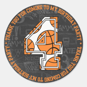 Basketball Chalkboard 4. Geburtstag Vielen Dank Runder Aufkleber