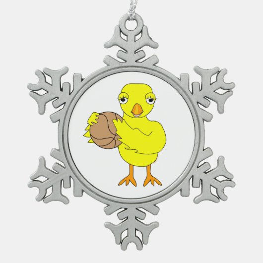 Basketball Chick Schneeflocken Zinn-Ornament (Vorderseite)