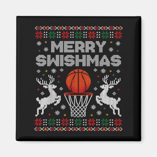 Basketball Christmas Ugly Sweater Merry Swishmas M Magnet (Vorne)