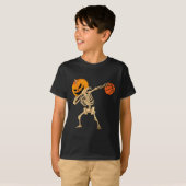 Basketball Dabbing Skelett Männer Jungen Halloween T-Shirt (Vorne ganz)