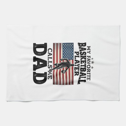 Basketball Dad Patriotic Vintage Engraving T-Shirt Geschirrtuch (Horizontal)