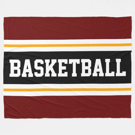 BASKETBALL Deep Red Black Yellow Racing Stripes Fleecedecke (Vorderseite (Horizontal))