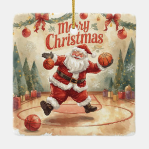 Basketball Der Weihnachtsmann spielt Weihnachten Keramikornament