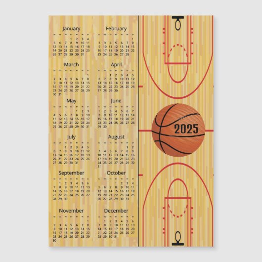 Basketball Design 2025 Kalender Magnetkarte (Vorderseite)