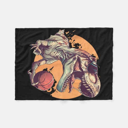 Basketball Dino T-rex Portrait Ball Player Basketb Fleecedecke (Vorderseite (Horizontal))