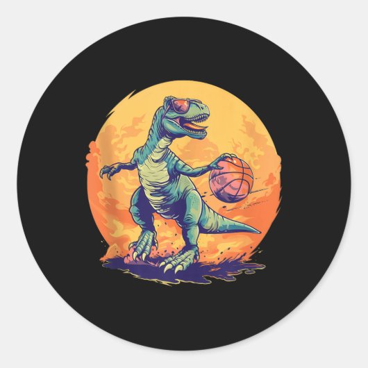 Basketball Dino T-rex Zeichnend Basketball Player  Runder Aufkleber (Vorderseite)