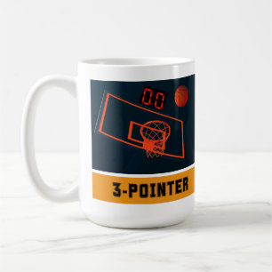 Basketball-Dreipunktewurf-Uhr bei Null Kaffeetasse
