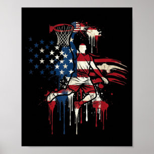 Basketball Drip Amerikanische Flagge 4. Juli Poster