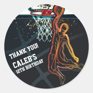 Basketball Dunk Sprung Schuss Geburtstagsfeier Ges Runder Aufkleber