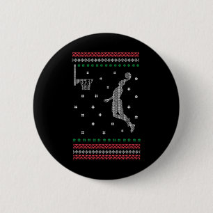 Basketball Dunking Christmas Cool Sport Ugly X-Mas Button