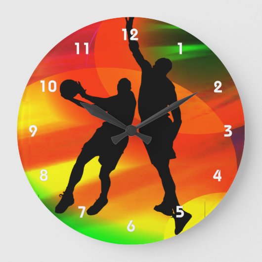 Basketball-Duo-helle Gerichts-Lichter Große Wanduhr (Vorderseite)