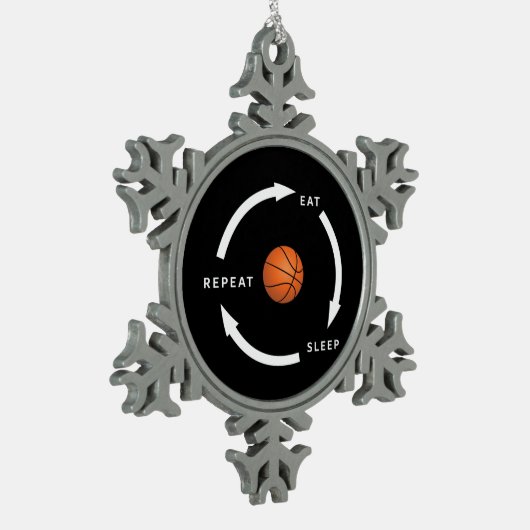 Basketball Eat Sleep Wiederholung Sportfan Sprichw Schneeflocken Zinn-Ornament (Links)