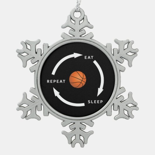 Basketball Eat Sleep Wiederholung Sportfan Sprichw Schneeflocken Zinn-Ornament (Vorderseite)
