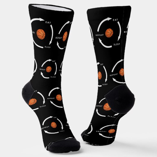 Basketball Eat Sleep Wiederholung Sportfan Sprichw Socken (Gewinkelt)