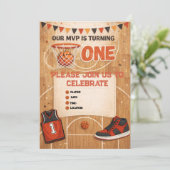 Basketball-Einladung zum ersten Geburtstag | Einladung (Stehend Vorderseite)