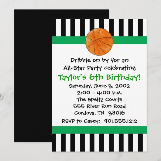 Basketball Einladung zum Geburtstag (Vorne/Hinten)
