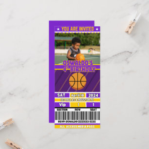 Basketball Einladung zum Geburtstag Ticket (Lila &