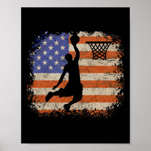 Basketball-Enthusiasten Vintage-USA-Flagge Basketb Poster