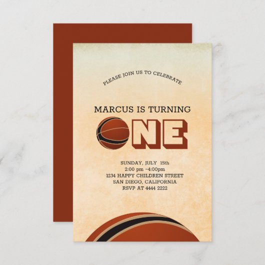 Basketball erster Geburtstag Einladung (Vorne/Hinten)