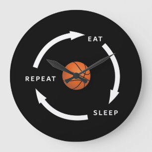 Basketball Essen Schlafen Wiederholen Sportfan Slo Große Wanduhr
