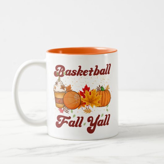 Basketball Fall Kaffee Pumpkin Fall Y'all Funny Zweifarbige Tasse (Links)