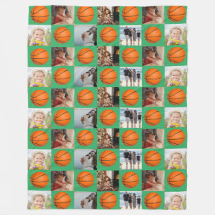 Basketball Family Collage Foto Muster Grün Fleecedecke