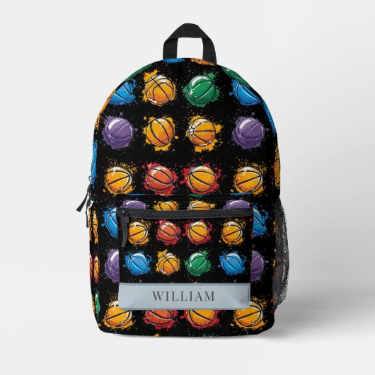 Basketball farbenfrohe Kinder schwarz bis zur Schu Bedruckter Rucksack (Vorderseite)