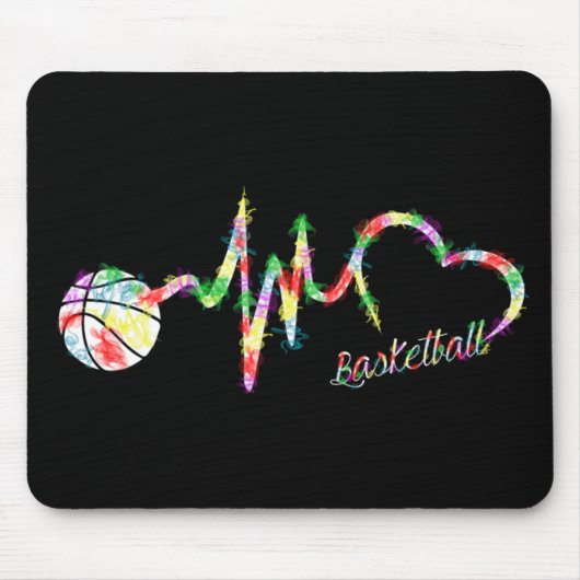 Basketball Farbenfroher Raucher Herzschlag Mousepad (Vorne)
