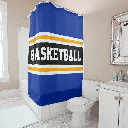BASKETBALL Fett blaue, gelbe Streifen Duschvorhang (Beispiel)
