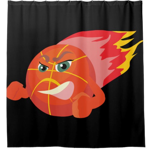 BASKETBALL FLAMES SHOWER CURTAIN DUSCHVORHANG (Vorderseite)