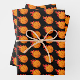 Basketball Flammendes Feuer Sport Geschenkpapier Set