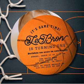 Basketball-Form-Foto Jungen 1. Geburtstag Kreis Einladung