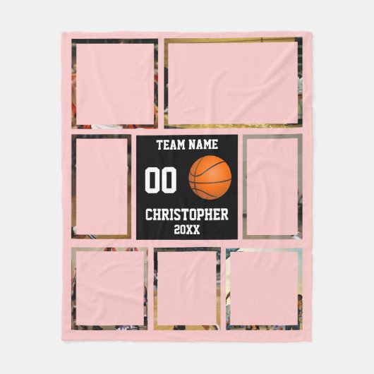 Basketball Foto Collage Aprikosenpink Fleecedecke (Vorderseite)