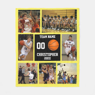 Basketball Foto Collage Gelbe Creme Fleecedecke