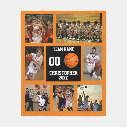 Basketball Foto Collage Orange Fleece Decke (Vorderseite)