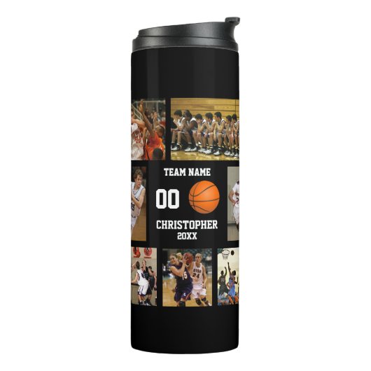 Basketball Foto Collage Orange Thermosbecher (Nach links gedreht)