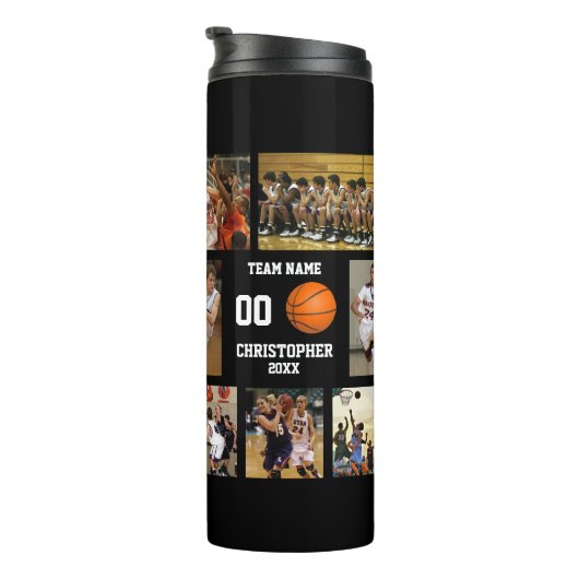 Basketball Foto Collage Orange Thermosbecher (Nach rechts gedreht)