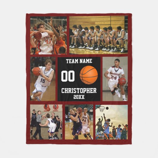 Basketball Foto Collage Rotwein Fleecedecke (Vorderseite)