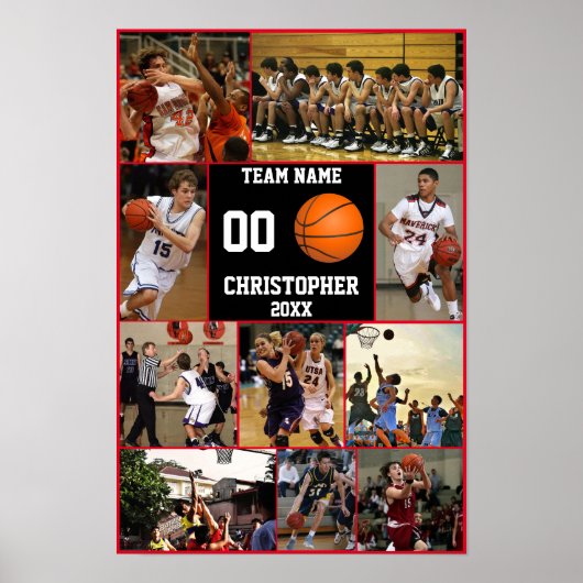 Basketball Foto Collage Team Ende Saison Achtung Poster (Vorne)