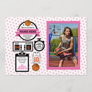 Basketball Foto Geburtstag Pink Sport Party Girls Einladung