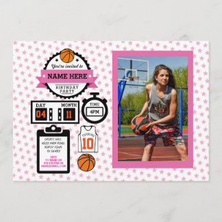 Basketball Foto Geburtstag Pink Sport Party Girls Einladung