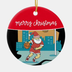 Basketball Frohe Weihnachten mit dem Weihnachtsman Keramik Ornament