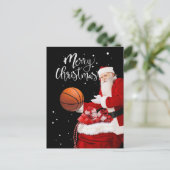 Basketball Frohe Weihnachten mit dem Weihnachtsman Postkarte (Stehend Vorderseite)