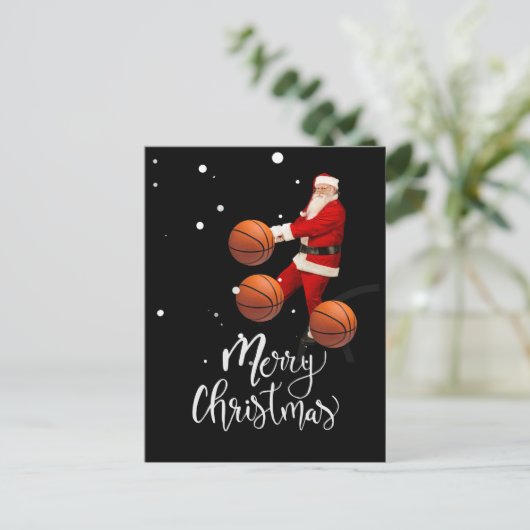 Basketball Frohe Weihnachten mit dem Weihnachtsman Postkarte (Stehend Vorderseite)