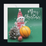 Basketball Frohe Weihnachten mit Snowman auf Grün Karte<br><div class="desc">Basketball Frohe Weihnachten mit Snowman auf Grün</div>