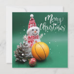 Basketball Frohe Weihnachten mit Snowman auf Grün Karte<br><div class="desc">Basketball Frohe Weihnachten mit Snowman auf Grün</div>